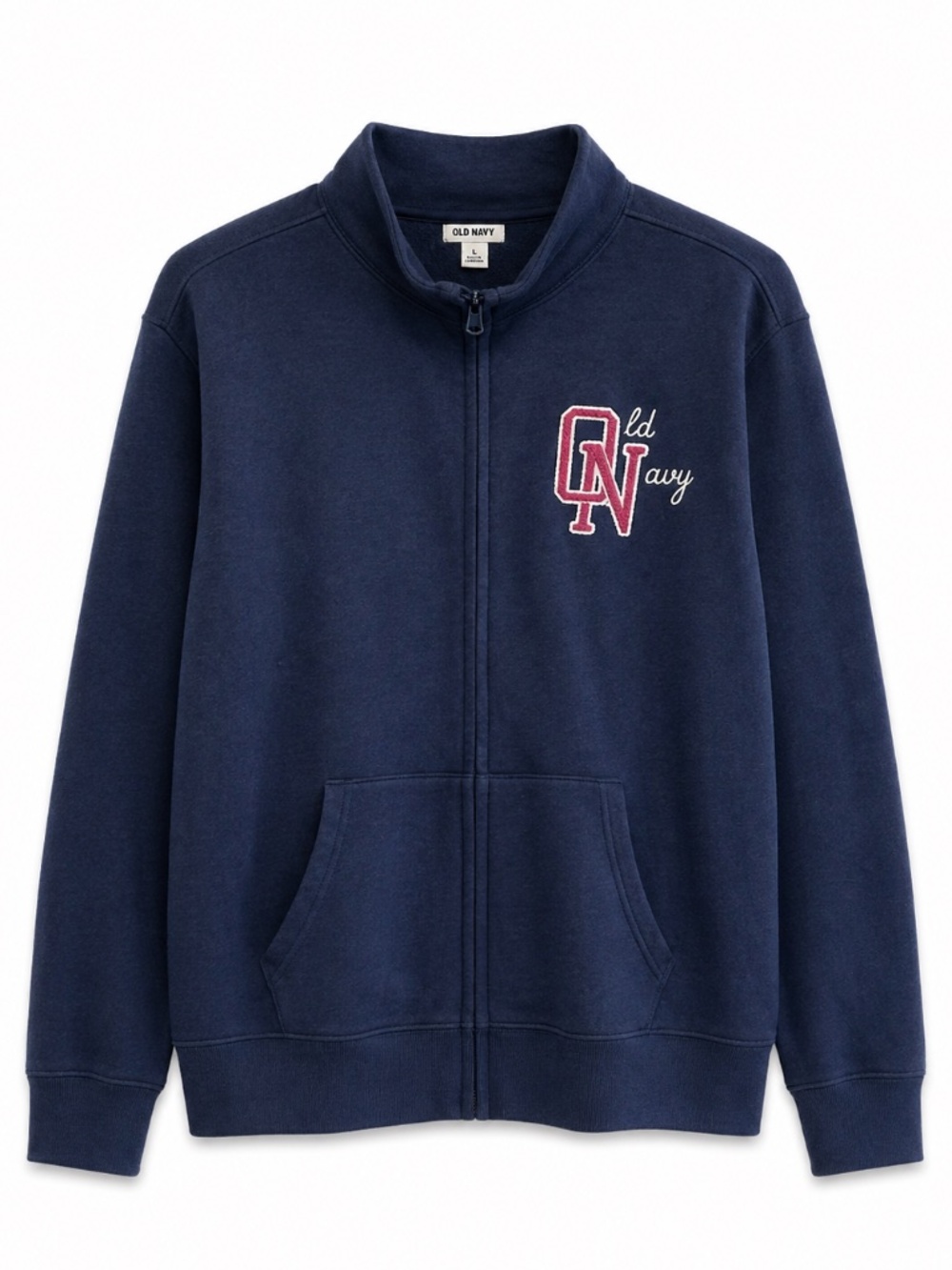 Old Navy Blue Mock Neck Zip-Up Sweatshirt w Pink Logo – Size XL EUC